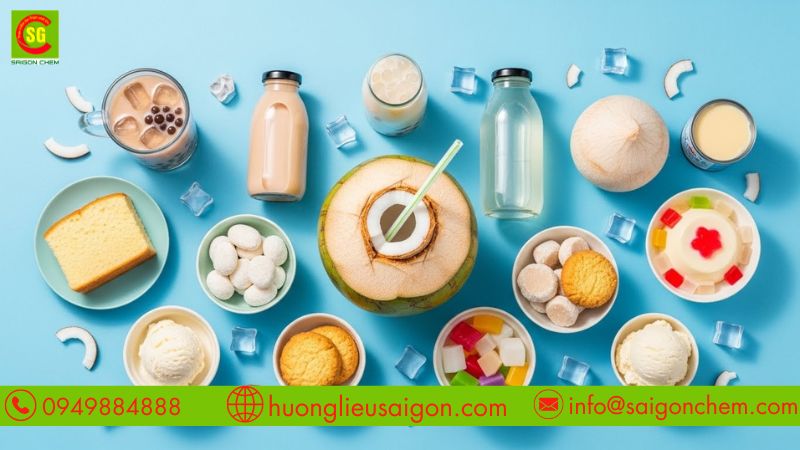 Hương dừa non được ứng dụng trong đồ uống v&agrave; tr&aacute;ng miệng