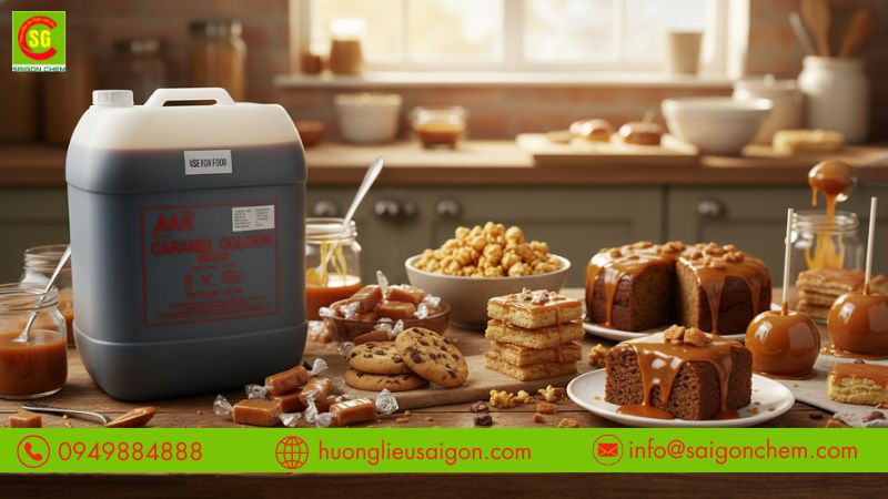 Nâu caramel dùng trong nước uống bánh kẹo và gia vị